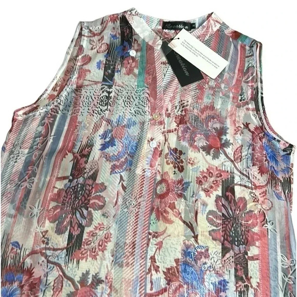 CREATION SM&MED colorful floral sheer gauze beach cover maxi dress.sleeveless - Picture 4 of 16